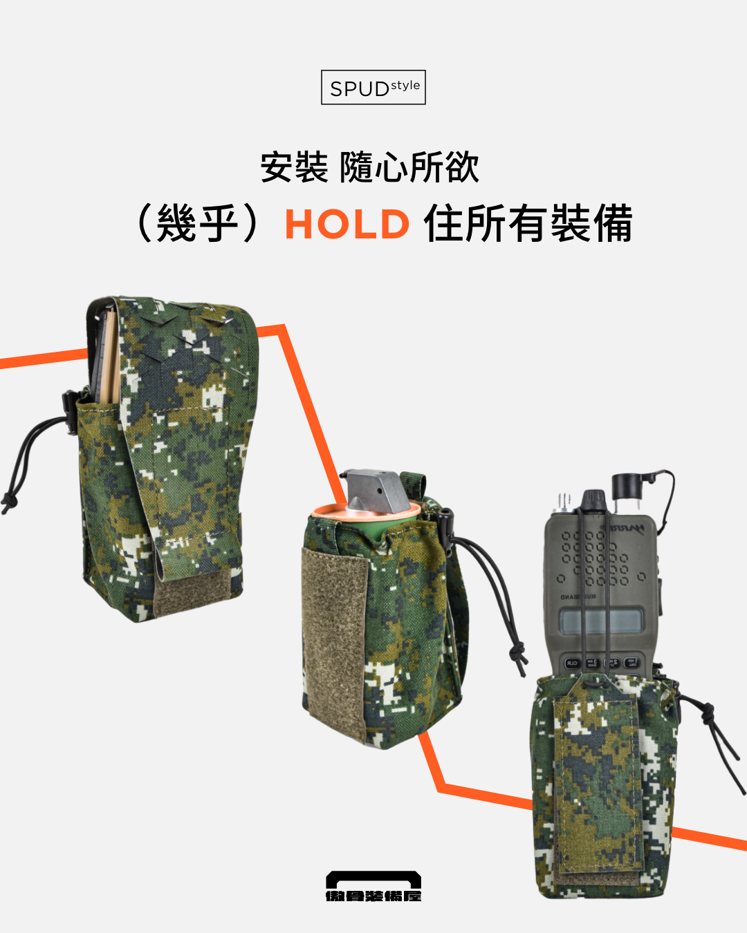 SPUD 裝備袋,幾乎裝得進所有戰術裝備。製圖:傲骨戰術裝備屋